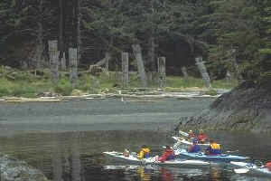 Kayakers arriving at Ninstints (Anthony island)